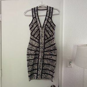 Herve Leger Paneled Halter Dress - Dove Grey Floral